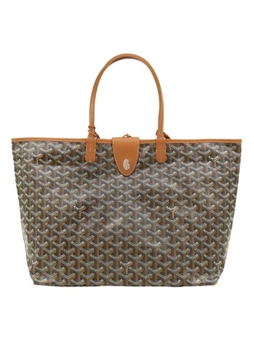 Goyard Tote Bag Saint Louis PM Canvas Din Chevroche Black Tan Silver with Clip